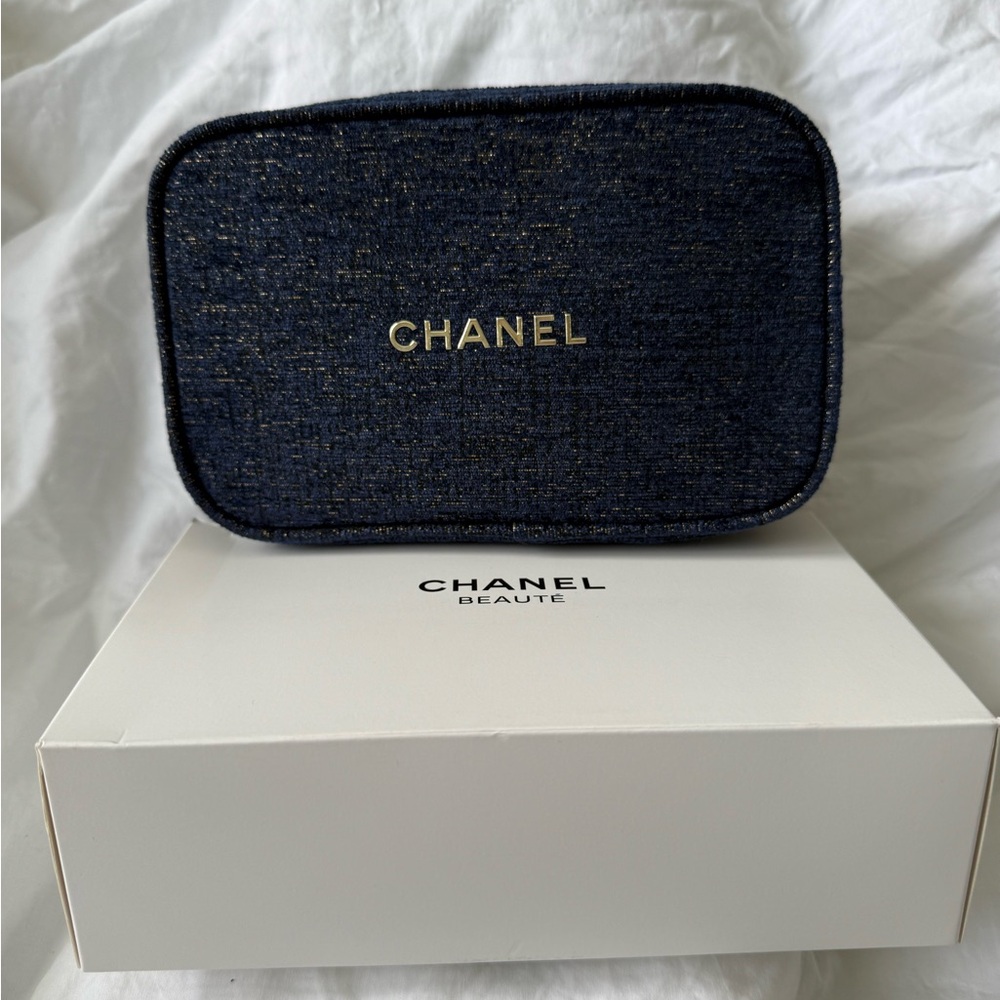 Chanel Navy Blue Holiday Collection Makeup Bag - New